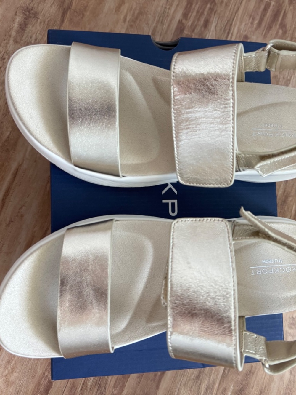 NWT Rockport Qwera Sandal Open Toe Strappy Casual Wedge Adjustable Gold Neutral - Picture 7 of 16
